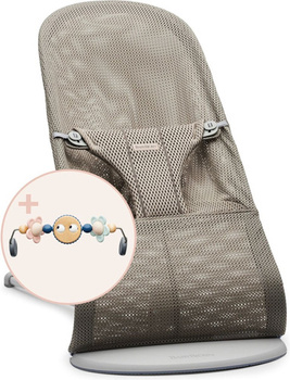 BABYBJORN - leżaczek BLISS MESH - Szarobeżowy +  Zabawka Googly Eyes Pastels