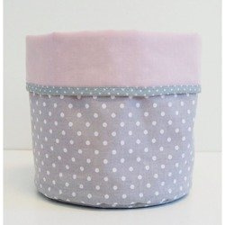 Koszyczek pudrowy róż i szary w kropeczki, Dolly