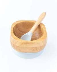 ECO RASCALS Miseczka bambus głęboka z i łyżeczką SZARA